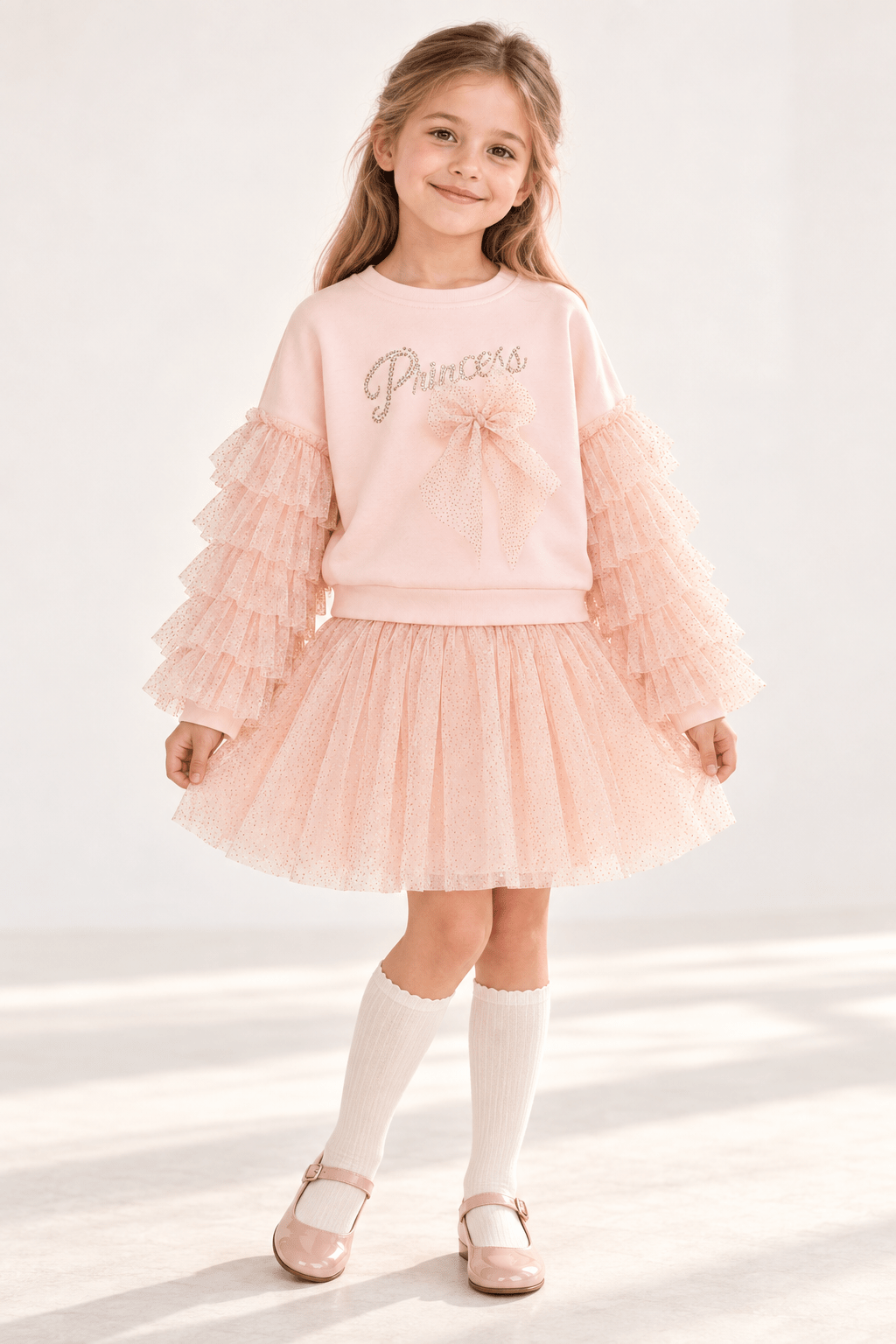 DAGA Girls Sparkle Blush Tulle Skirt and Sweater Set | AW26