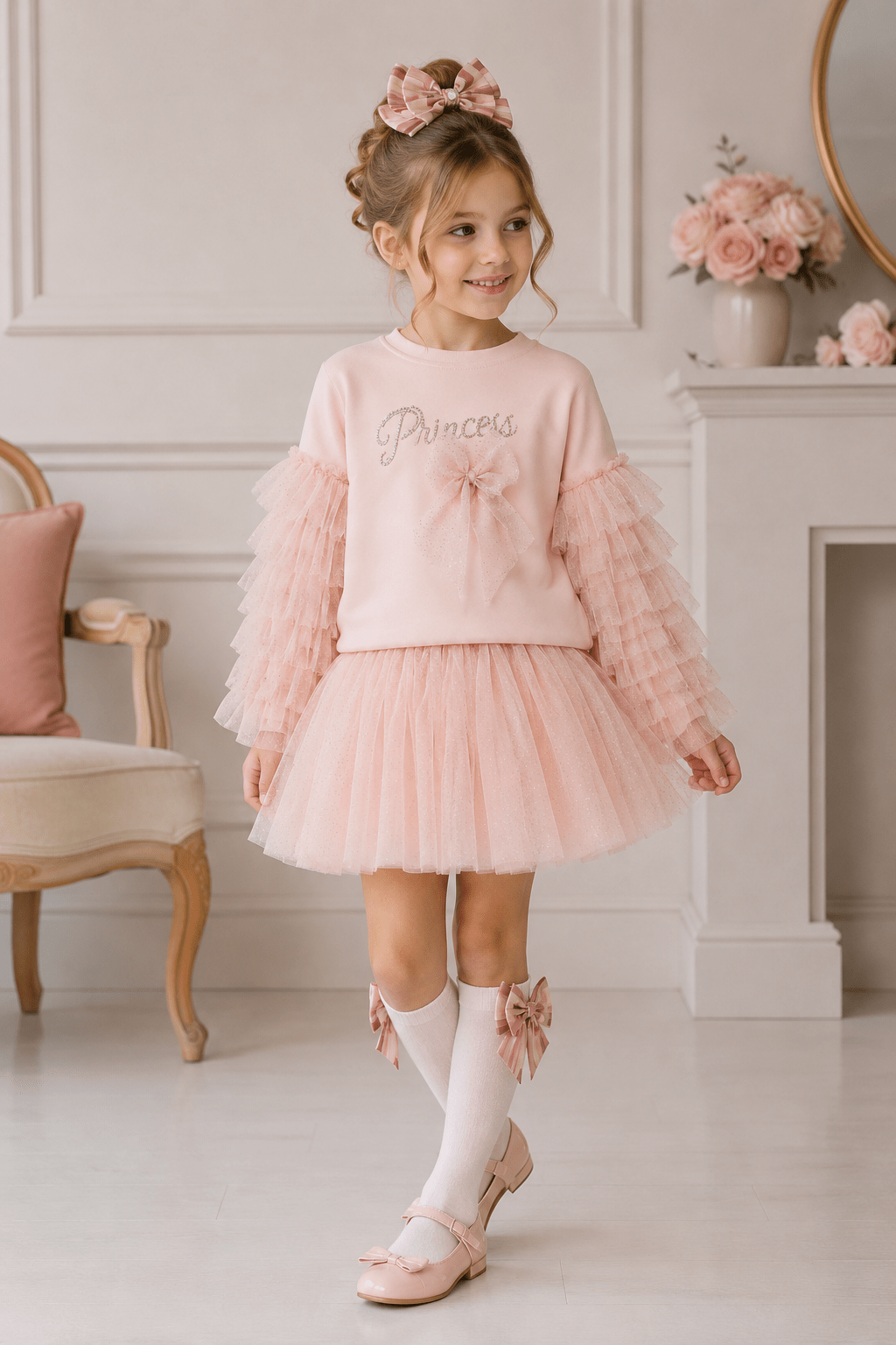 DAGA Girls Sparkle Blush Tulle Skirt and Sweater Set | AW26 PRE-ORDER