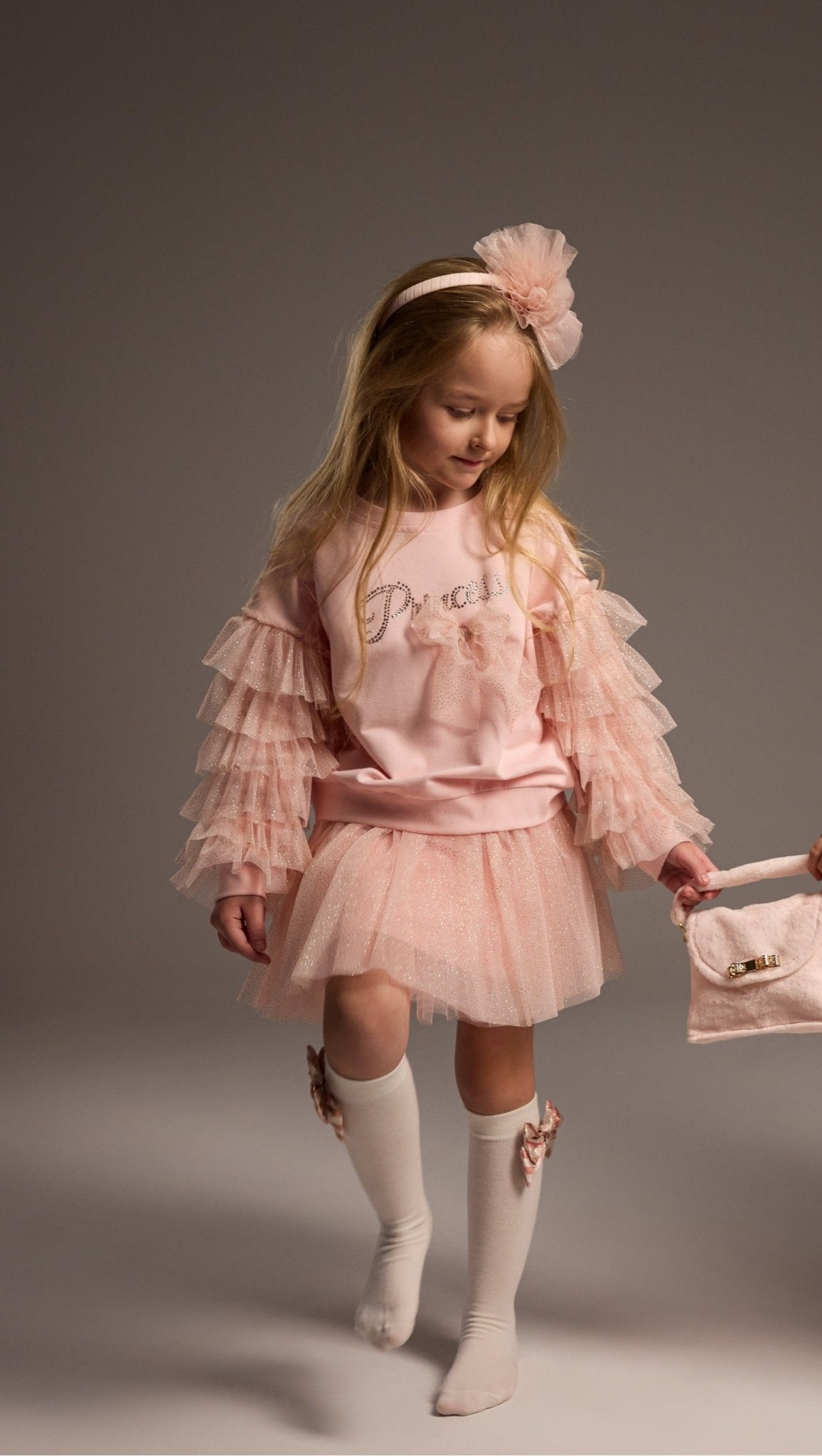 DAGA Girls Sparkle Blush Tulle Skirt and Sweater Set | AW26 PRE-ORDER