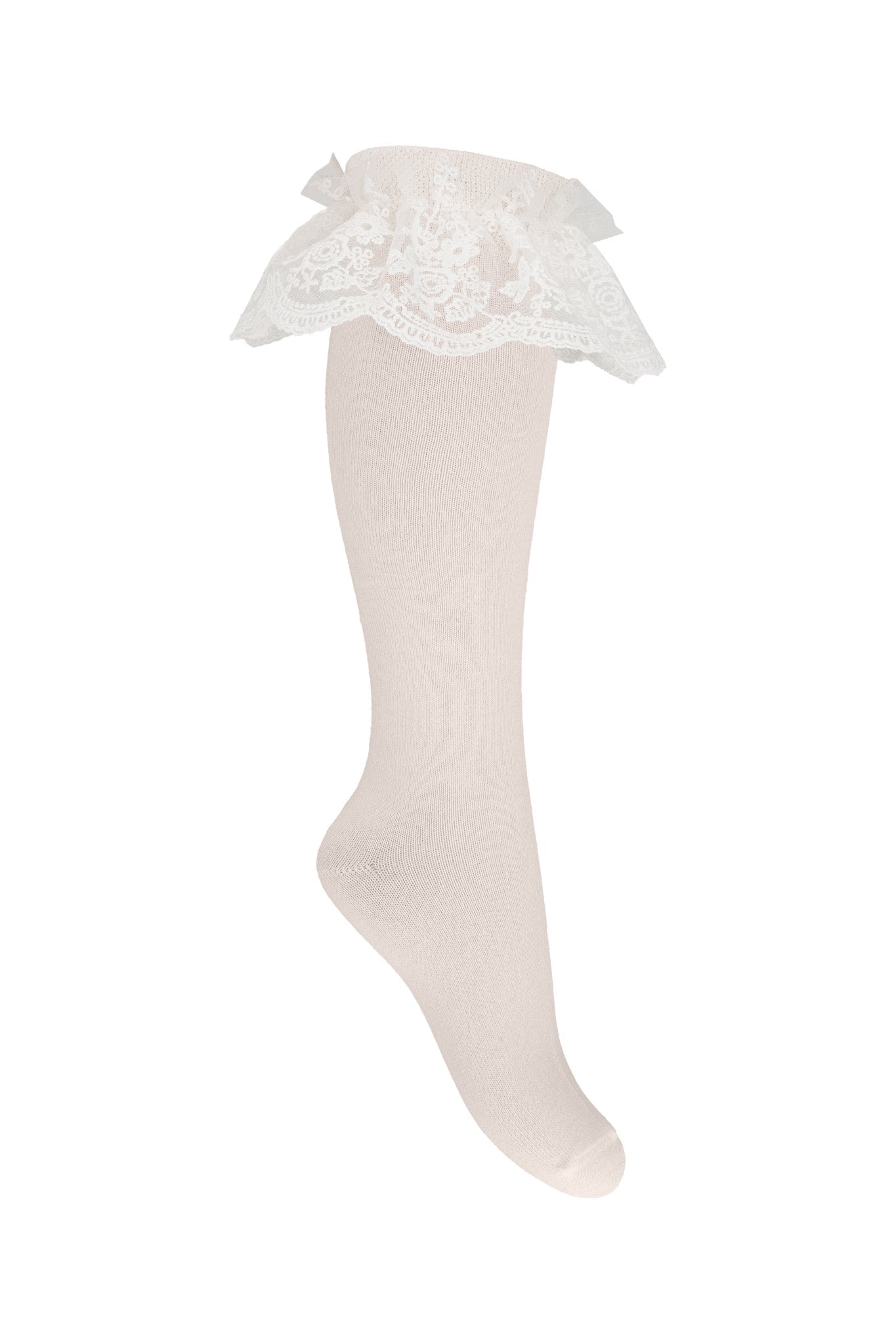 DAGA Mini Lady Girls Ivory Lace Knee-High Socks | AW26