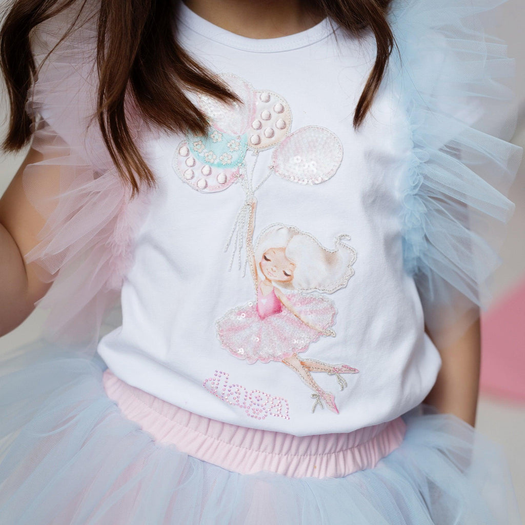 DAGA SS24 - Girls Swan Lake Pink & Blue Tulle Skirt & Top Set - Mariposa Children's Boutique