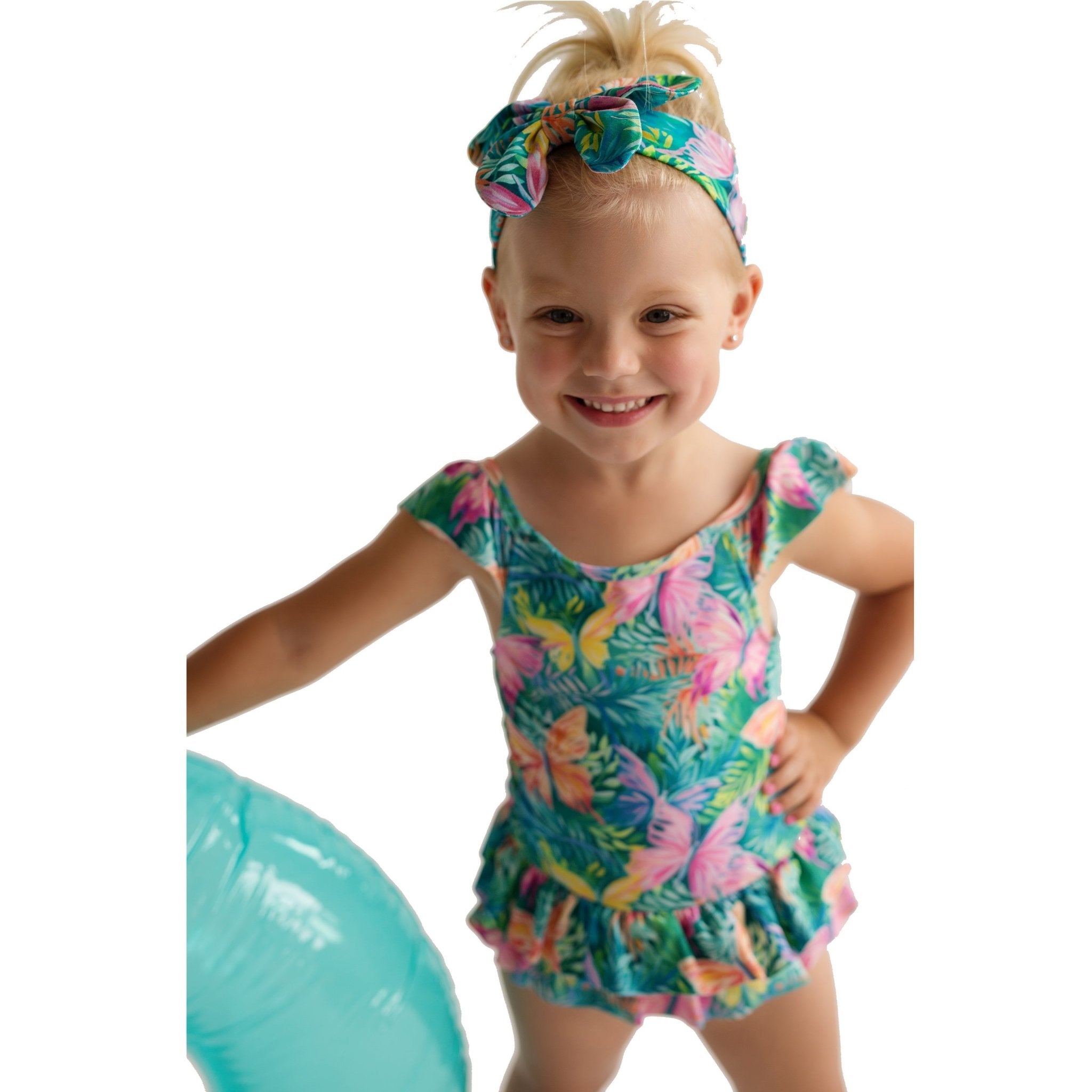 DAGA SS25 - Girl's Pink Paradise Print Swimsuit - Mariposa Children's Boutique