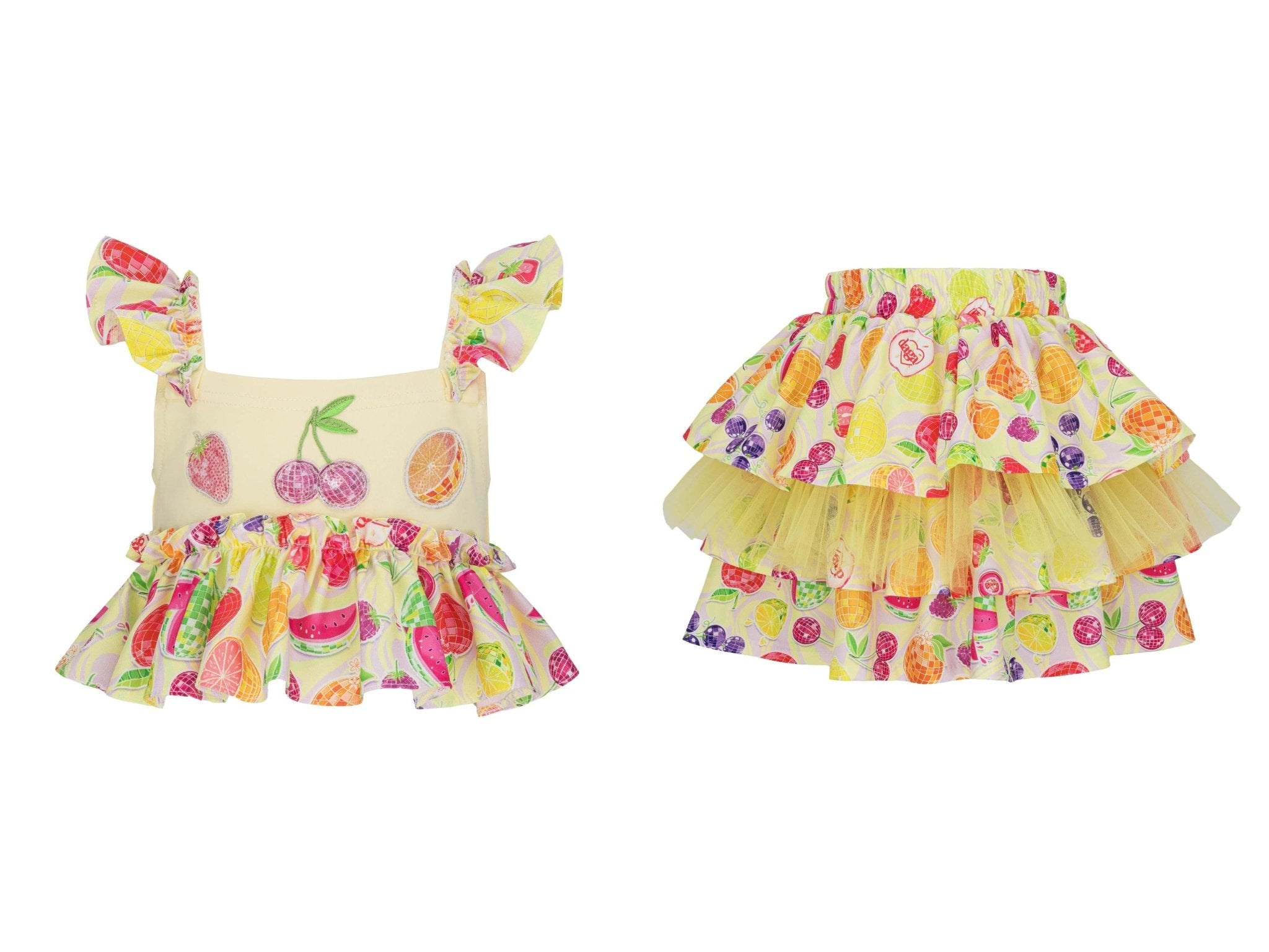 DAGA SS26 Tutti Frutti PRE - ORDER - Girls Lemon & Multicolour Skirt & Top Set