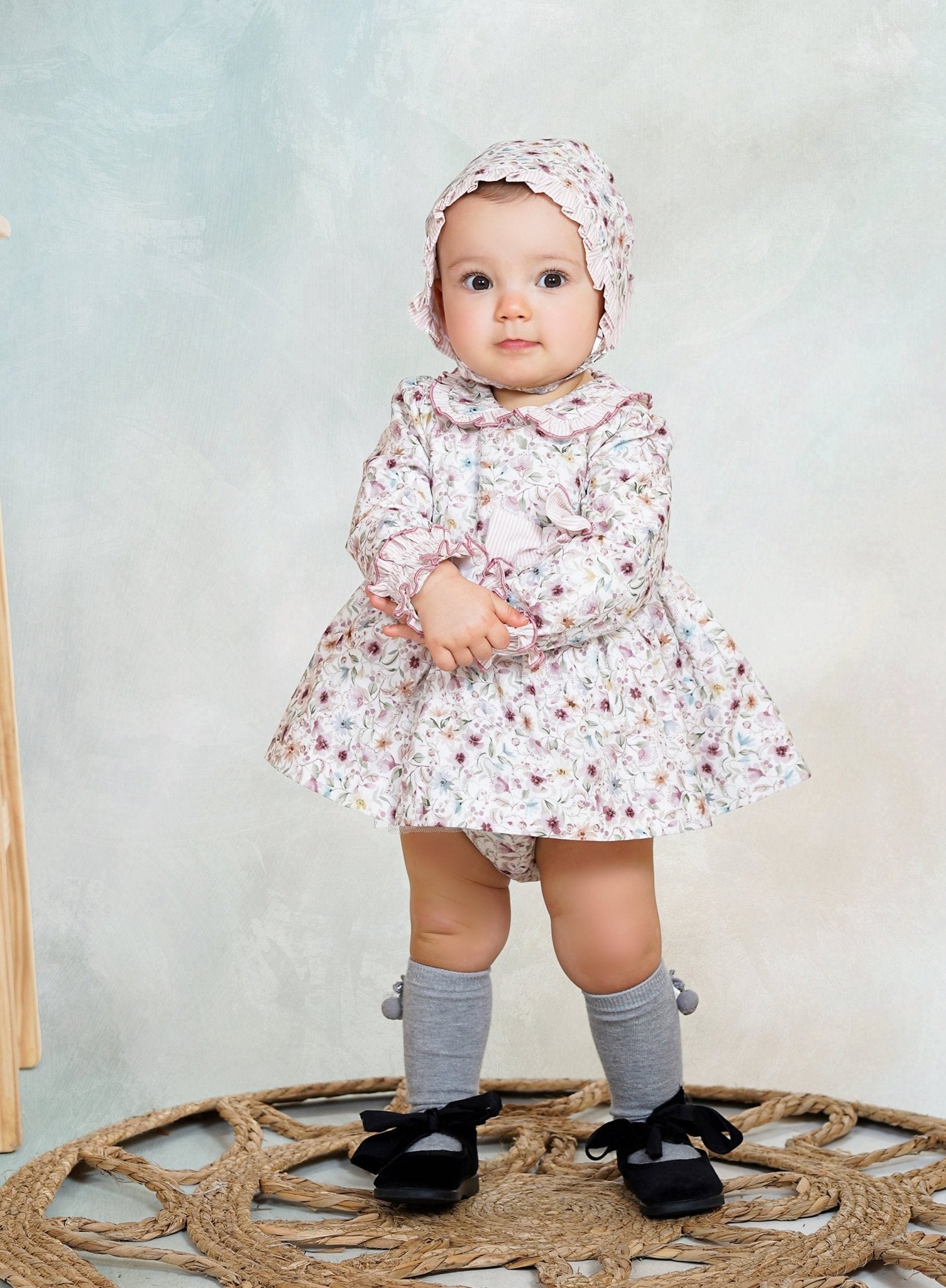 Floral Print Baby Dress & Bonnet by DBB Collection AW25