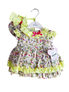 DBB Collection Baby Girls Lime Multicolour Dress, Knickers & Bonnet Set | SS26