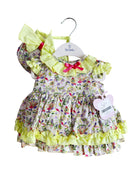 DBB Collection Baby Girls Lime Multicolour Dress, Knickers & Bonnet Set | SS26