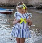 DBB Collection Girls Blue, White & Neon Yellow Stripe Dress | Clearance Sale
