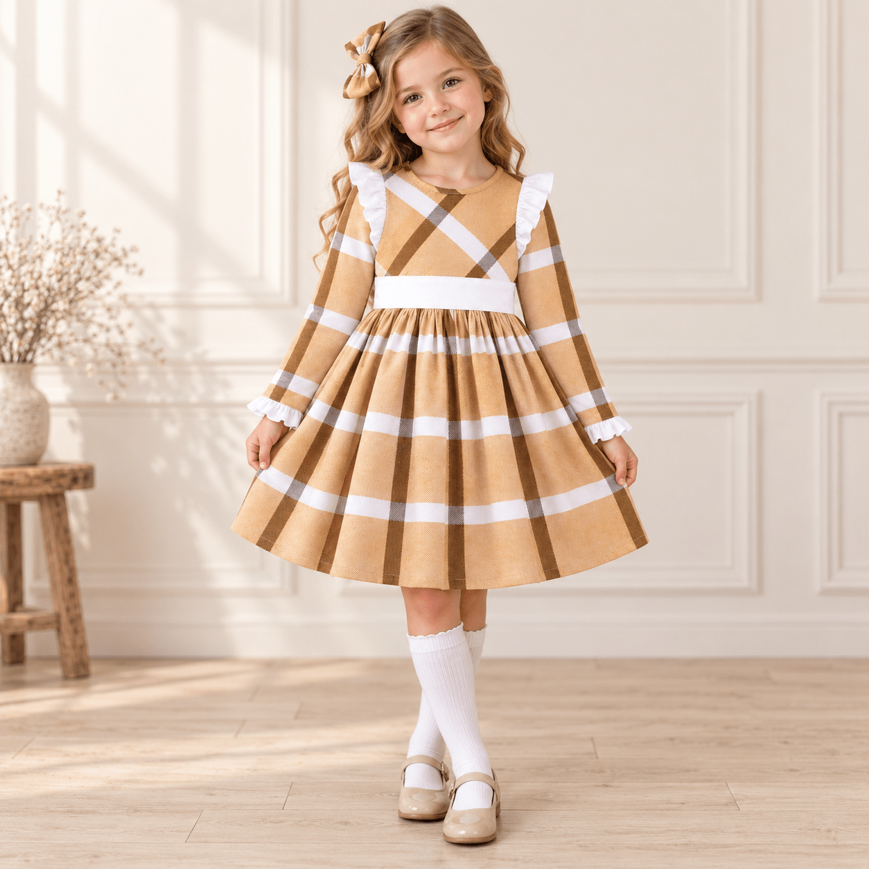 DBB Collection Girls Mustard Check Dress Age 8 | Clearance Sale