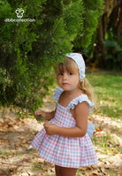 DBB Collection SS24 - Baby Girls Pink and Blue Check Dress, Knickers & Bonnet - Mariposa Children's Boutique