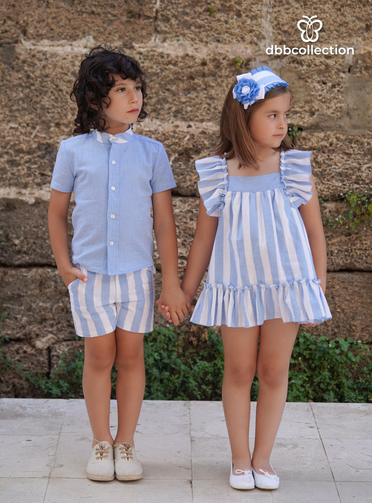 DBB Collection SS24 - Boys Blue Stripe Shorts & Shirt Set - Mariposa Children's Boutique