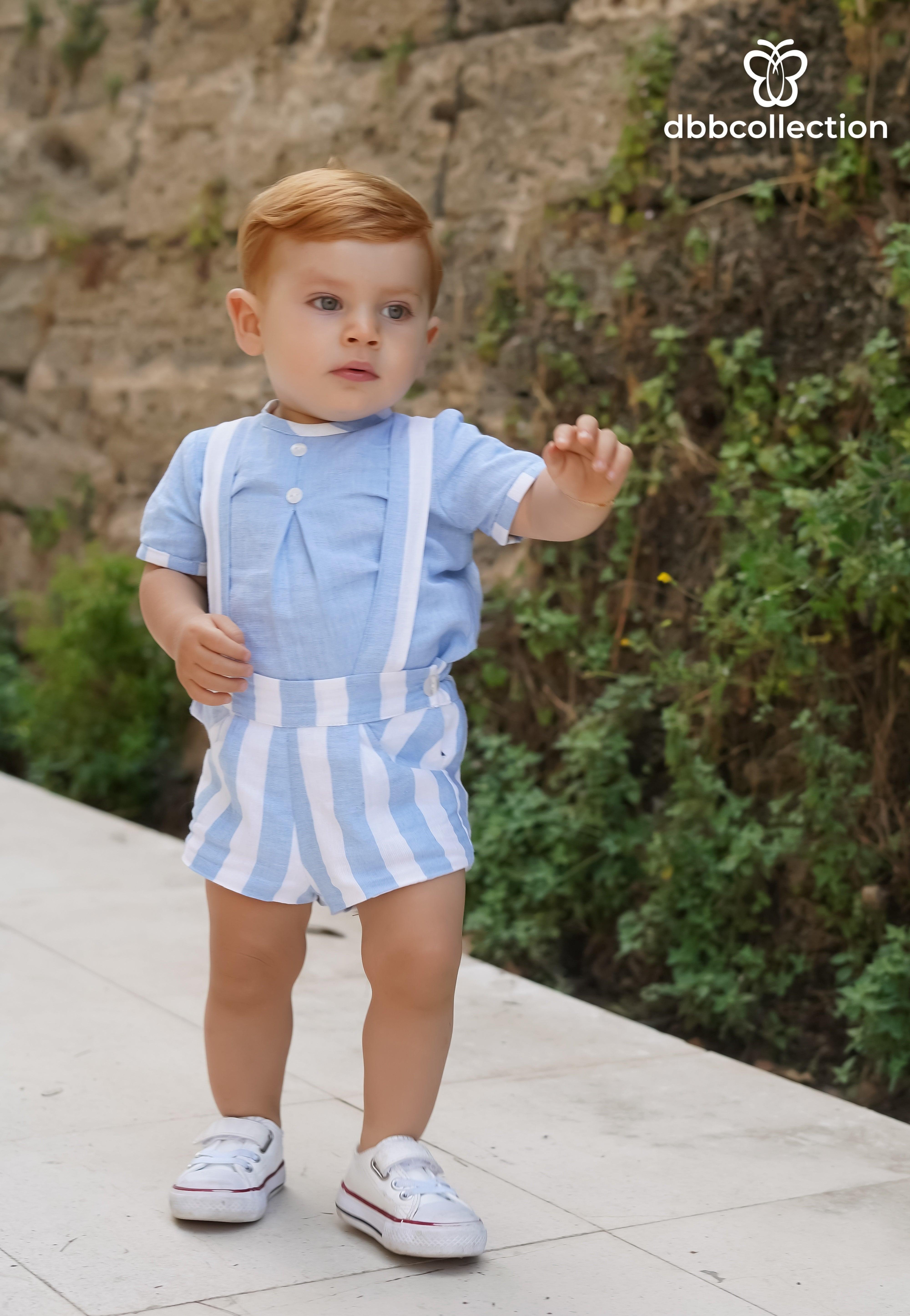 DBB Collection SS24 - Boys Blue Stripe Shorts & Shirt Set - Mariposa Children's Boutique