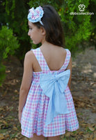 DBB Collection SS24 - Girls Pink & Blue Check Dress & Headpiece - Mariposa Children's Boutique