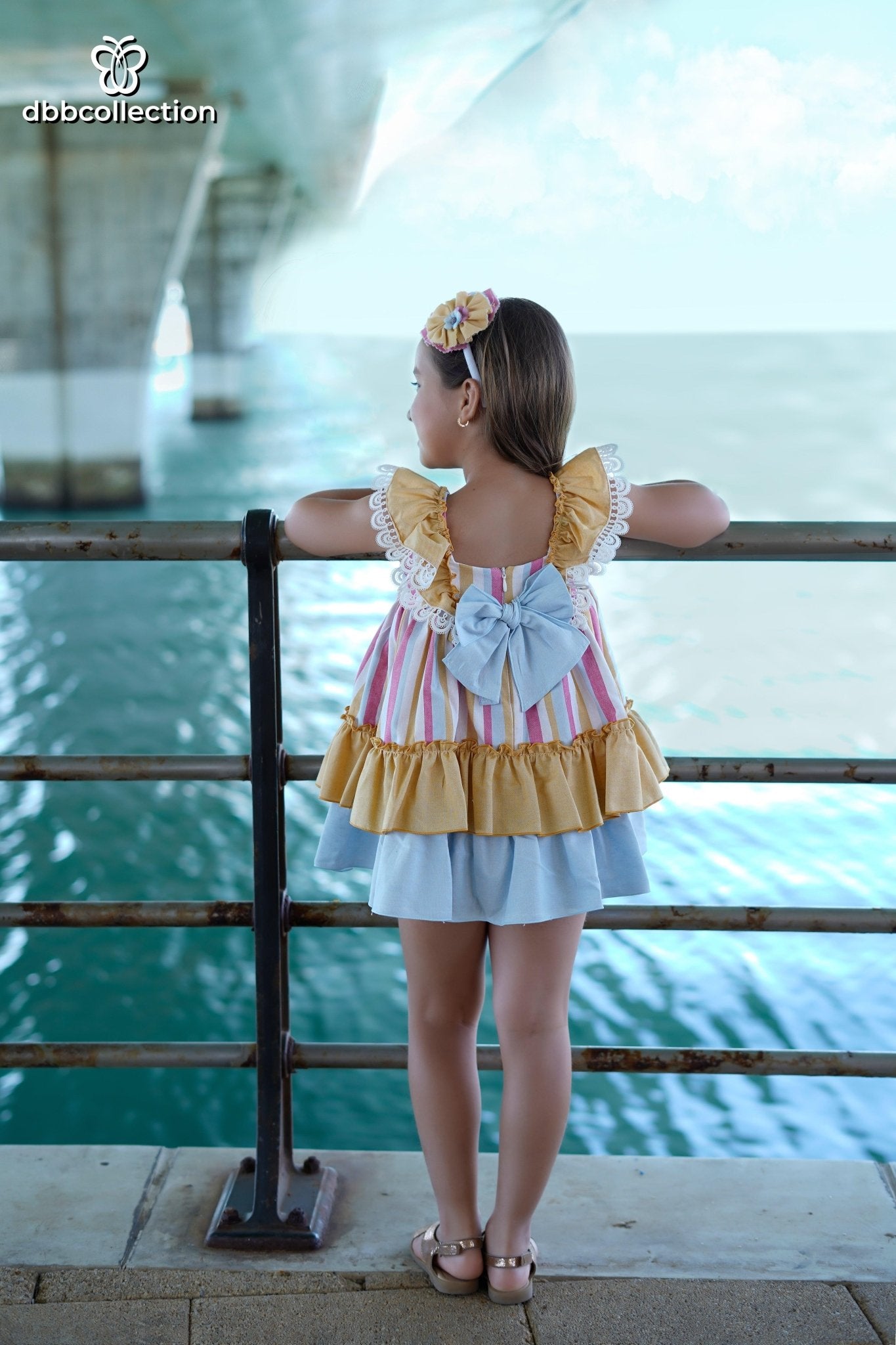 DBB Collection SS25 - Girls Multi Coloured Striped Dress - Mariposa Children's Boutique