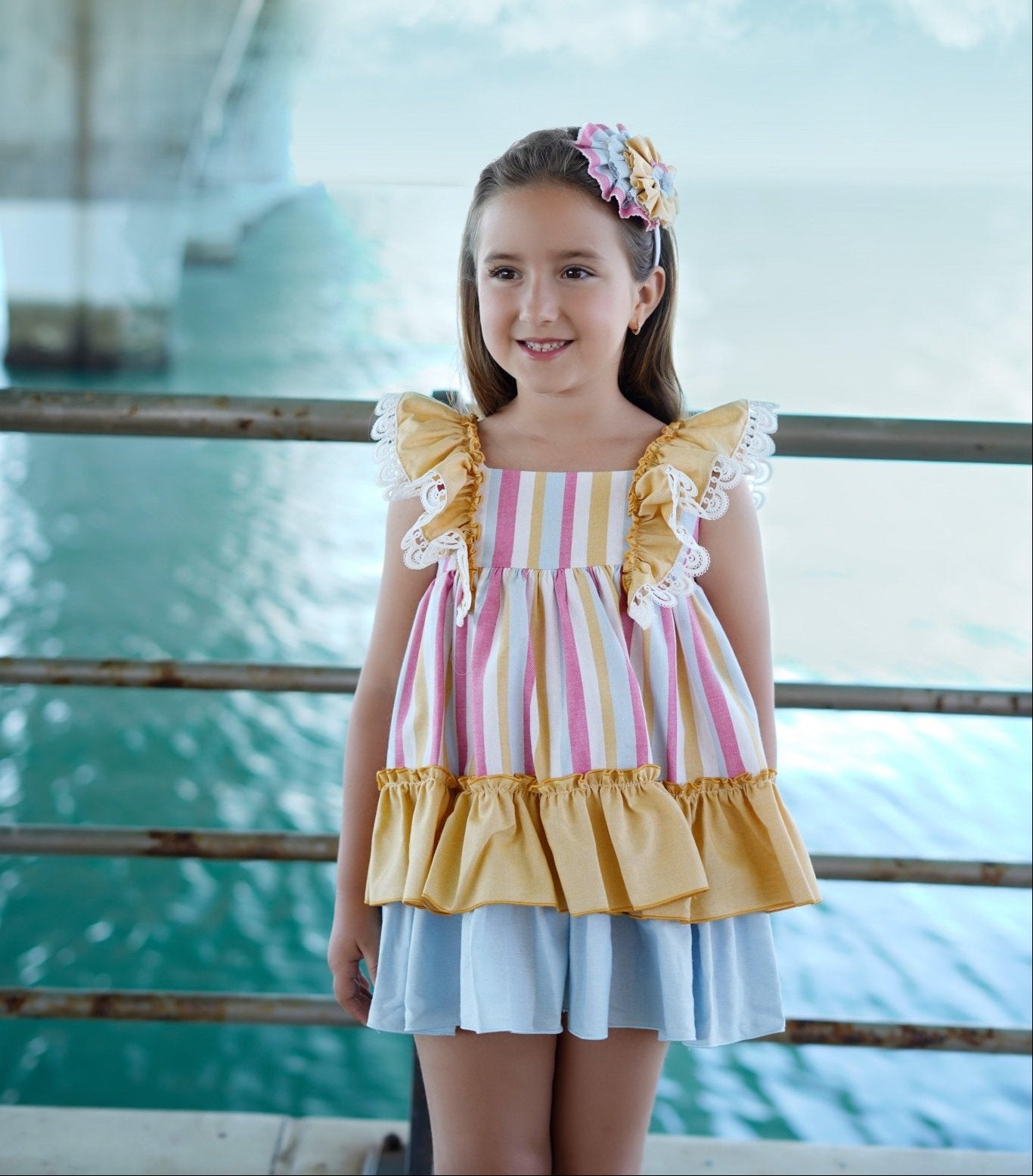 DBB Collection SS25 - Girls Multi Coloured Striped Dress - Mariposa Children's Boutique