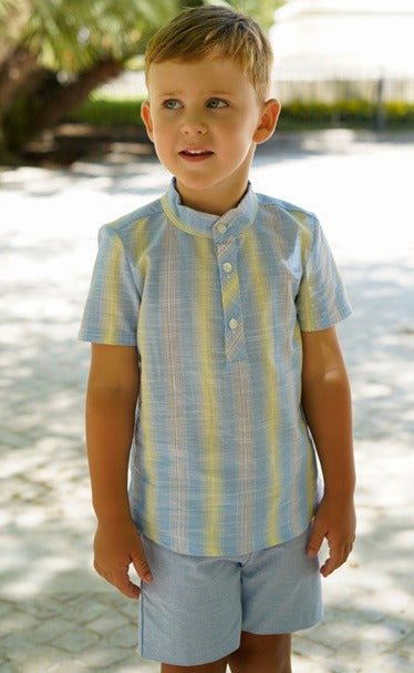 DBB boys summer outfit blue and lemon shorts set Spanish wear