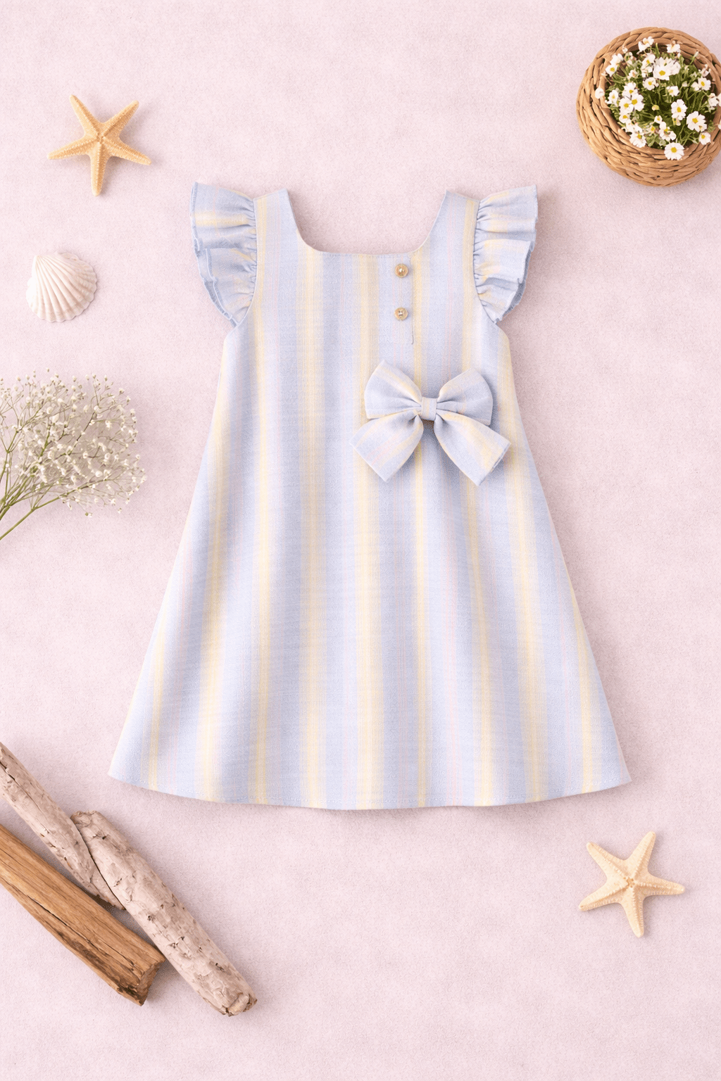 Girls Spanish summer dress blue stripe lemon DBB Collection UK