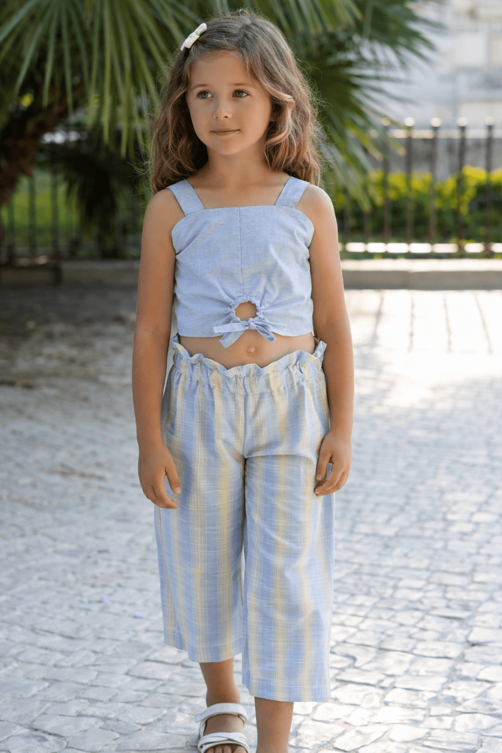 DBB girls summer set blue and lemon wide leg trousers outfit