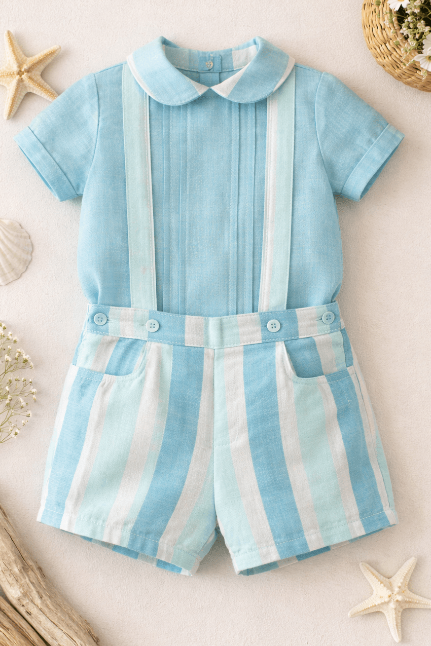 DBB Collection SS26 PRE - ORDER - Baby Boys Blue Stripe Shorts & Shirt Set