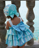 Baby girls Spanish outfit blue striped dress with bonnet DBB Collection