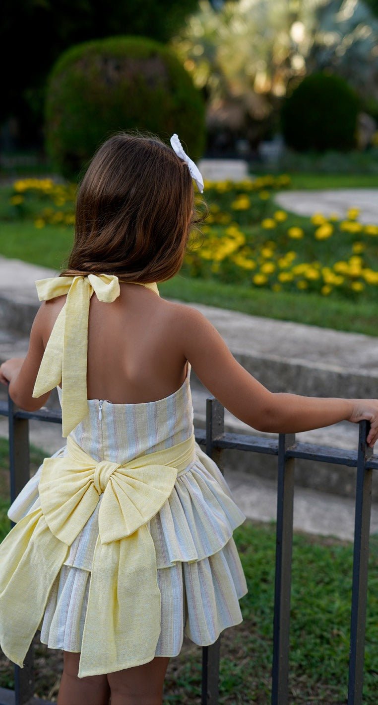 Girls lemon and cream stripe dress Spanish children’s wear DBB