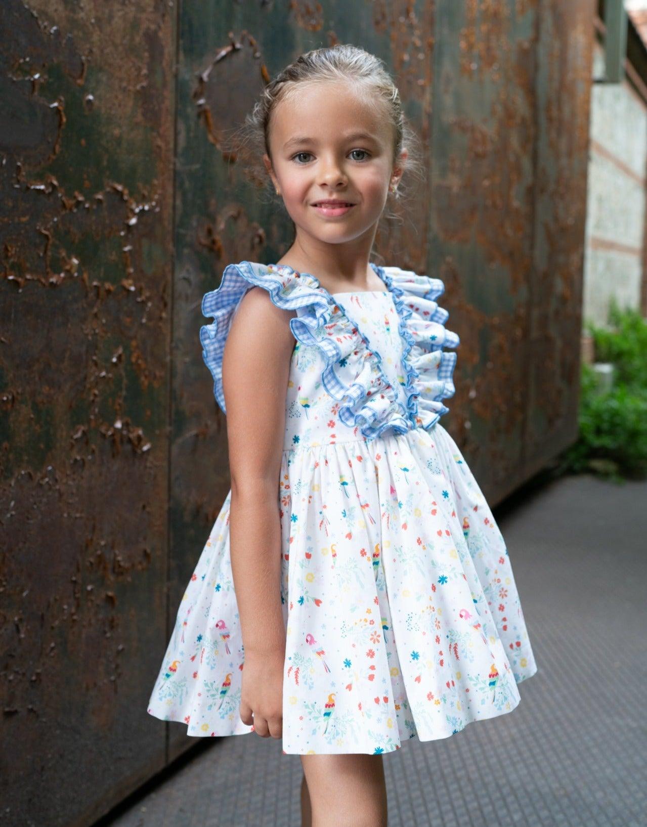 El Copo Lililu SS24 - Girls Multi Colour Parrot Print Dress - Mariposa Children's Boutique