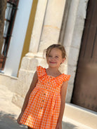 El Copo Lililu SS24 - Girls Neon Orange Check Summer Dress - Mariposa Children's Boutique