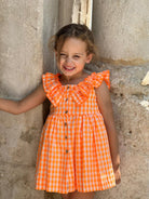 El Copo Lililu SS24 - Girls Neon Orange Check Summer Dress - Mariposa Children's Boutique