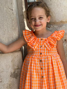 El Copo Lililu SS24 - Girls Neon Orange Check Summer Dress - Mariposa Children's Boutique