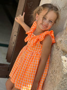 El Copo Lililu SS24 - Girls Neon Orange Check Summer Dress - Mariposa Children's Boutique