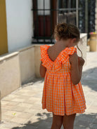 El Copo Lililu SS24 - Girls Neon Orange Check Summer Dress - Mariposa Children's Boutique