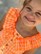 El Copo Lililu SS24 - Girls Neon Orange Check Summer Dress - Mariposa Children's Boutique