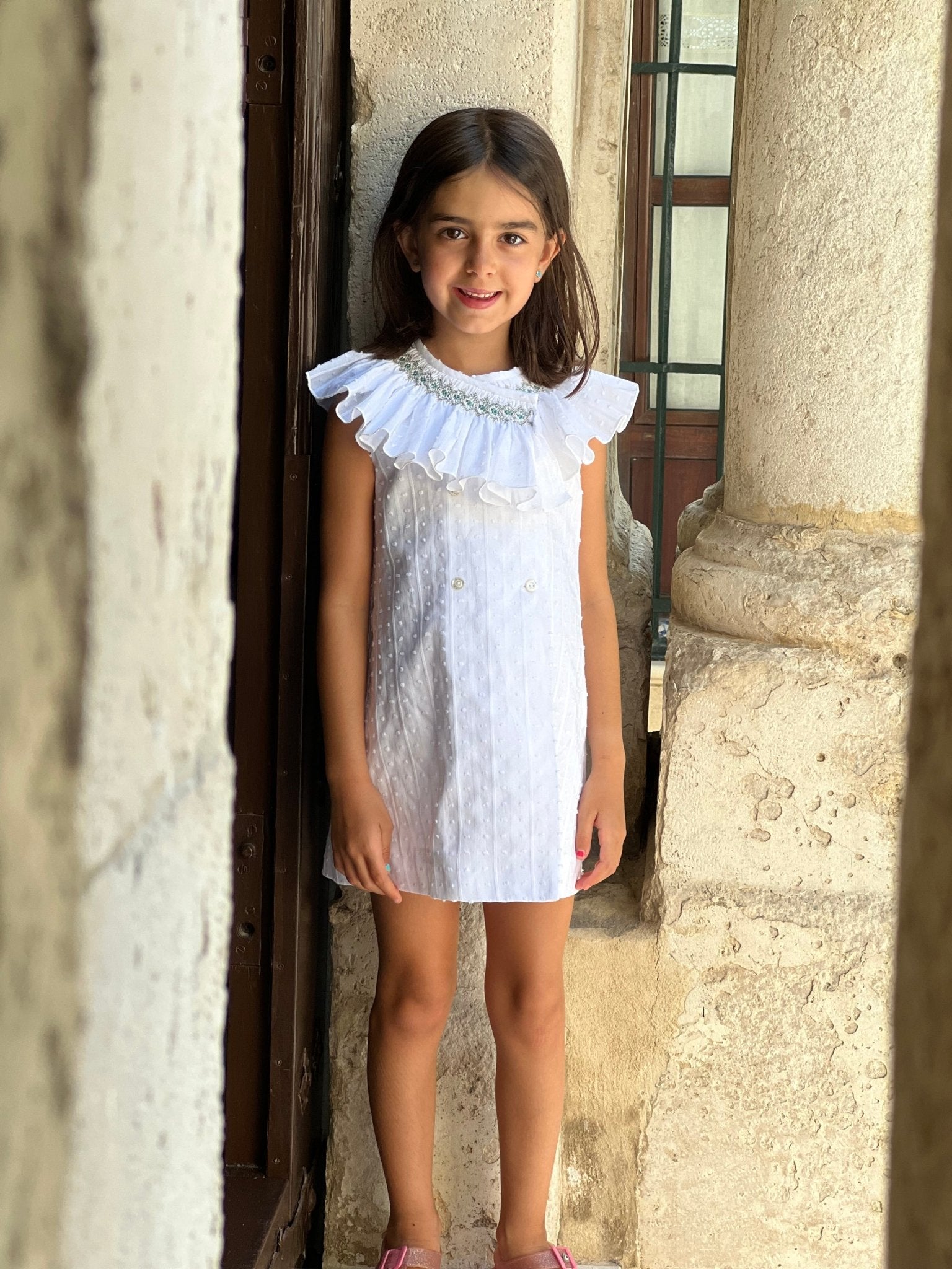 El Copo SS26 girls white smocked collar dress Spanish dress 