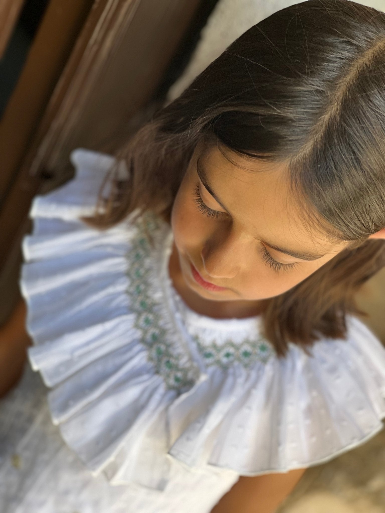 El Copo SS26 Girls white Summer dress with smocked collar dress