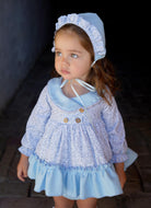 Ela Confeccion AW24 Made-to-Order - Girls Baby Blue Floral Print 3pc Dress - Mariposa Children's Boutique