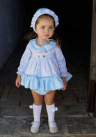 Ela Confeccion AW24 Made-to-Order - Girls Baby Blue Floral Print 3pc Dress - Mariposa Children's Boutique