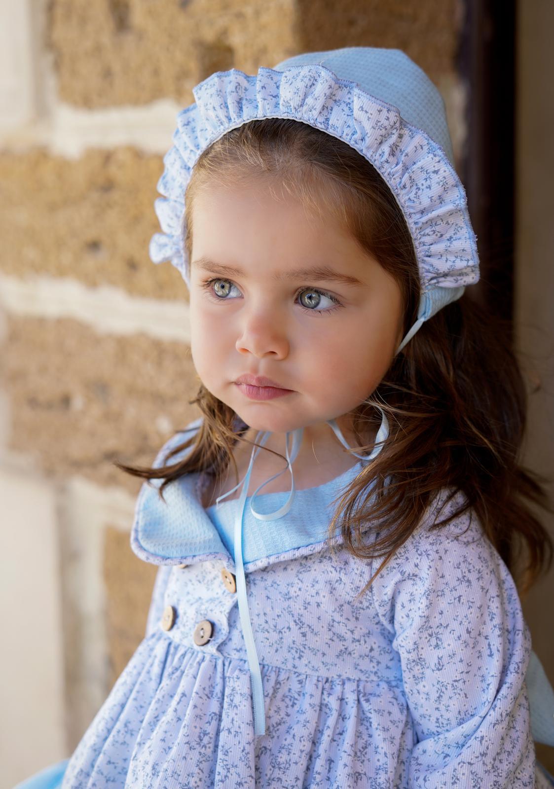 Ela Confeccion AW24 Made-to-Order - Girls Baby Blue Floral Print 3pc Dress - Mariposa Children's Boutique