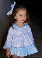 Ela Confeccion AW24 Made-to-Order - Girls Baby Blue Floral Print 3pc Dress - Mariposa Children's Boutique