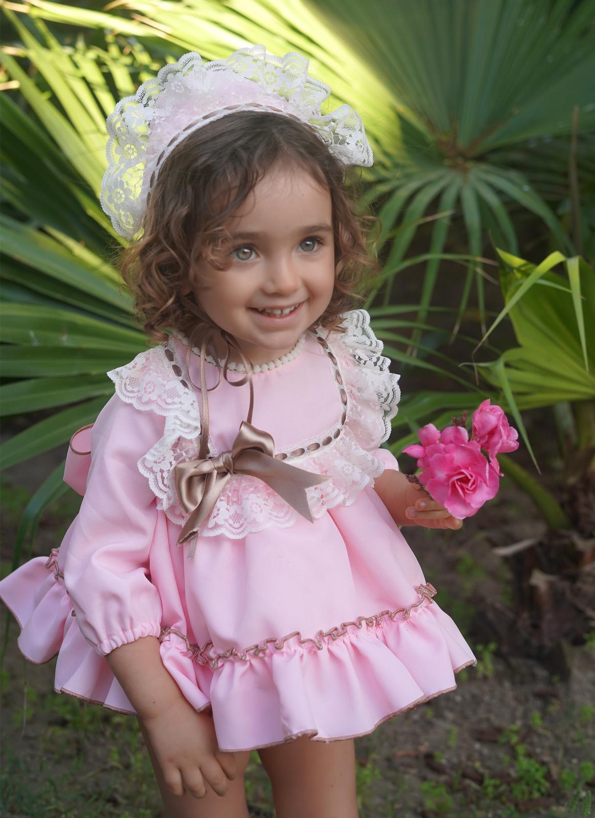 Ela Confeccion AW24 Made-to-Order - Girls Pink and Camel 3pc Dress - Mariposa Children's Boutique