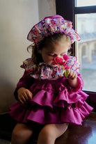 Ela Confeccion AW24 Made-to-Order - Girls Purple Ruffle 3pc Dress with Floral Collar Detail - Mariposa Children's Boutique