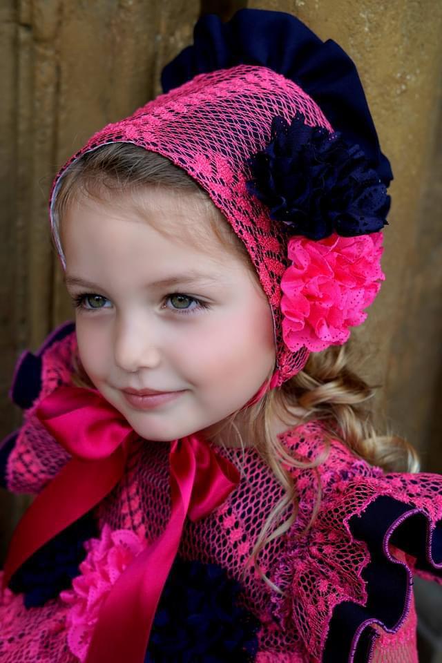 Ela Confeccion AW24 PRE-ORDER - Gabriella Fuchsia Pink & Navy Dress & Knickers - Mariposa Children's Boutique