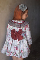 Ela Confeccion AW24 PRE-ORDER - Girls Blue & Burgundy Floral Print Dress - Mariposa Children's Boutique