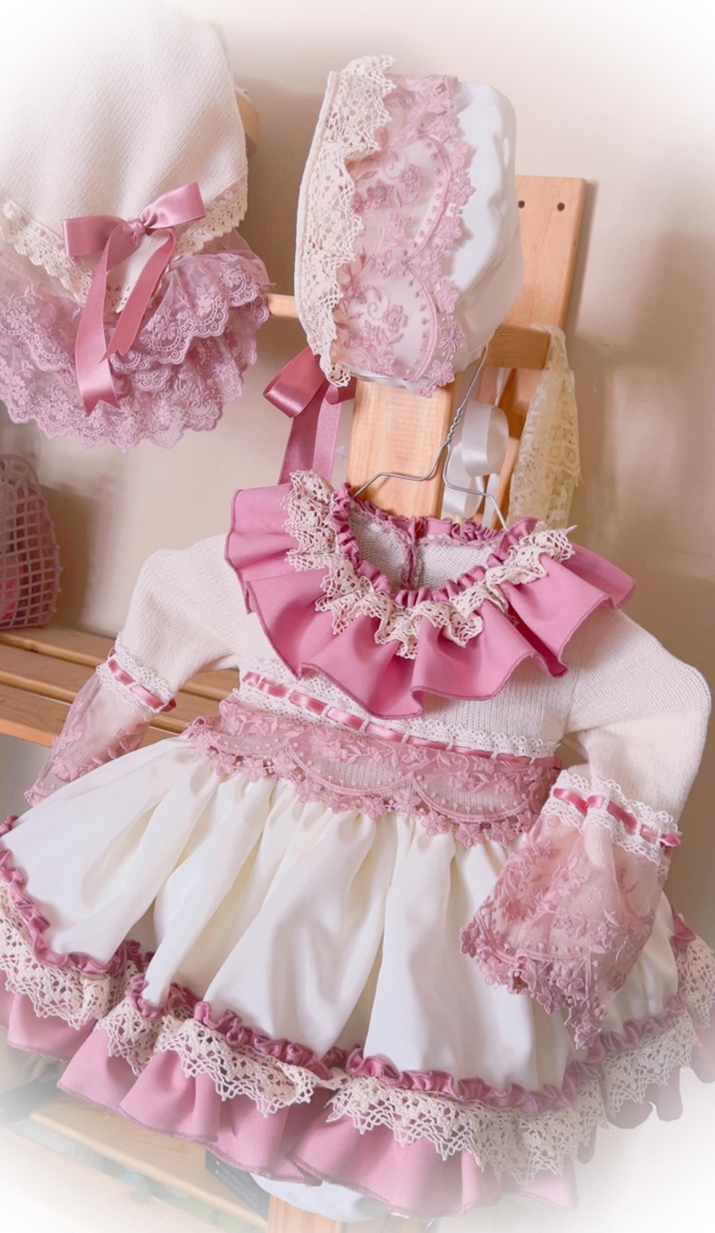 Ela Confeccion AW24 PRE-ORDER - Girls Cream and Pink Dress & Knickers - Mariposa Children's Boutique