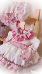 Ela Confeccion AW24 PRE-ORDER - Girls Cream and Pink Dress & Knickers - Mariposa Children's Boutique