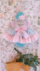 Ela Confeccion AW24 PRE-ORDER - Girls Cristal Dress, Knickers & Hat in Pink & Turquoise - Mariposa Children's Boutique