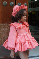 Ela Confeccion AW25 - Baby Girls Coral Coat with Matching Floral Dress & Bonnet