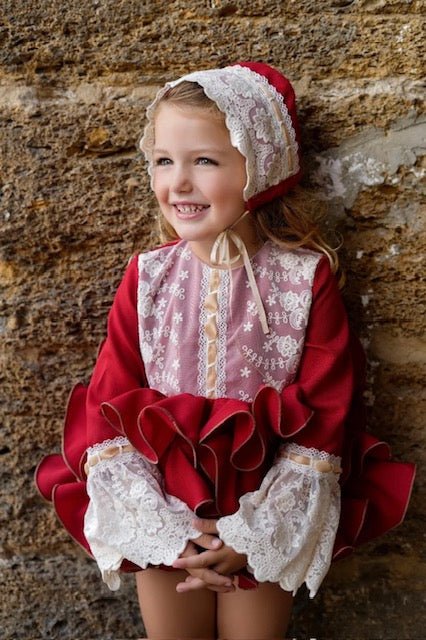 Ela Confeccion AW25 - Girls Red Rocio Puffy Layered Dress