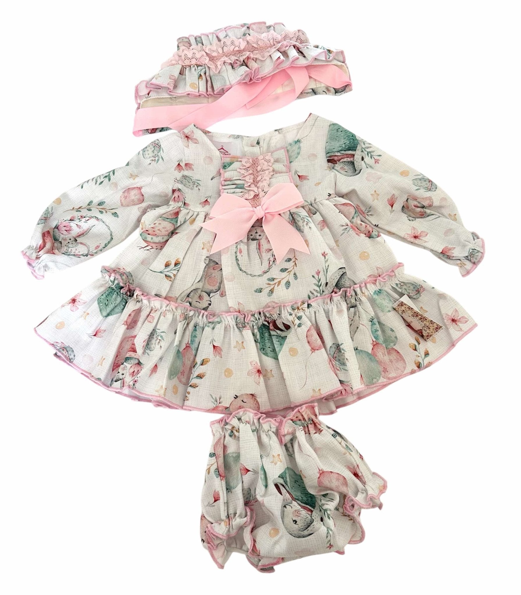 Ela Confeccion - Baby Girl's Rabbit Dress Set.  Made in Spain. 