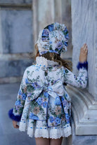 Ela Confeccion - Girls Penelope Royal Blue Floral Print Dress & Knickers