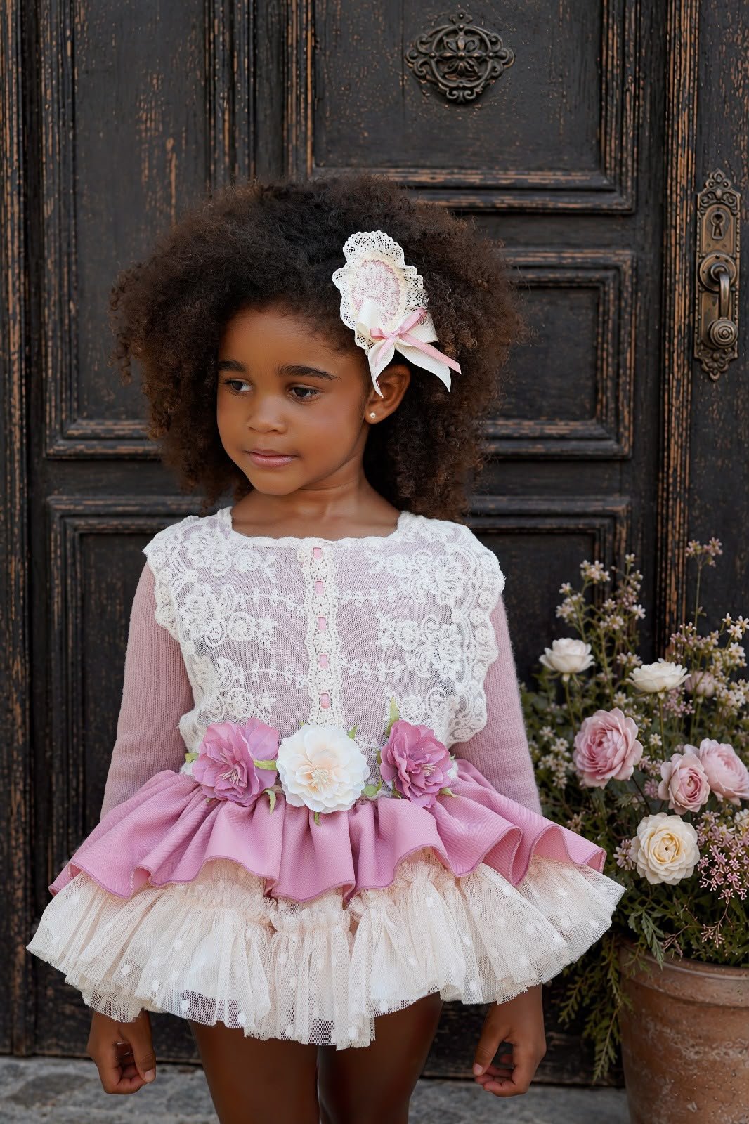 Ela Confeccion Girls Pink & Cream Lace Dress Set | AW26 PRE-ORDER