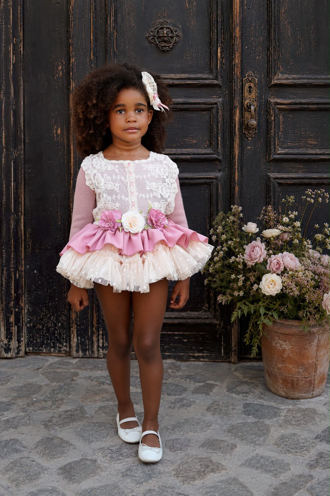 Ela Confeccion Girls Pink & Cream Lace Dress Set | AW26 PRE-ORDER